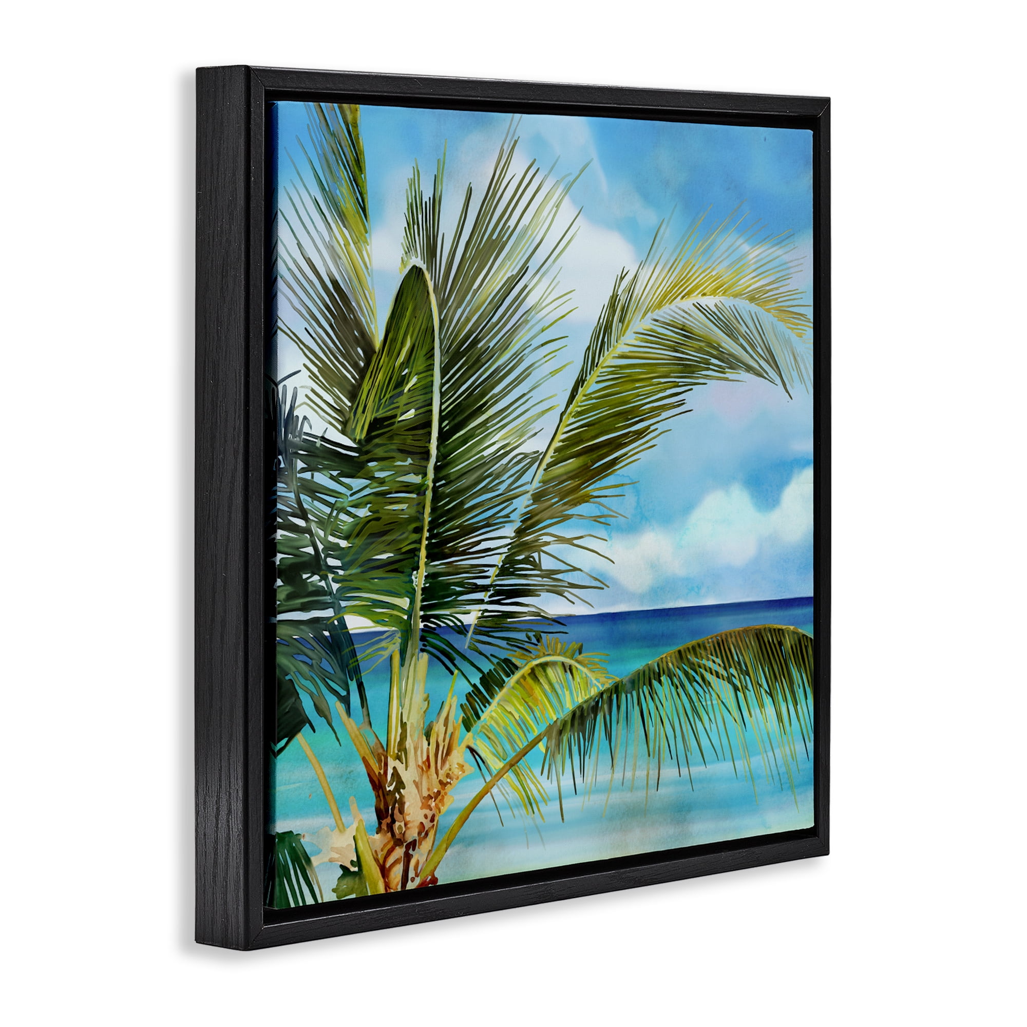 Stupell Industries Lush Palm Watercolor View Black Framed Floater Canvas Wall Art, design by Mauro Devereaux