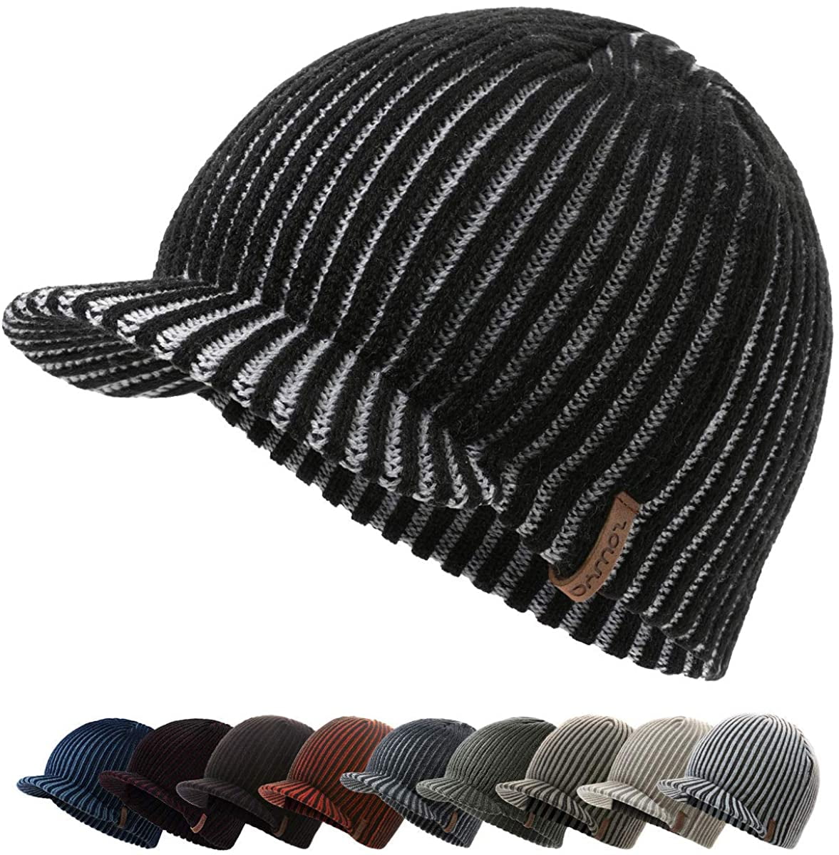 Brim Knit Skully Hats Billed Skull Cap 