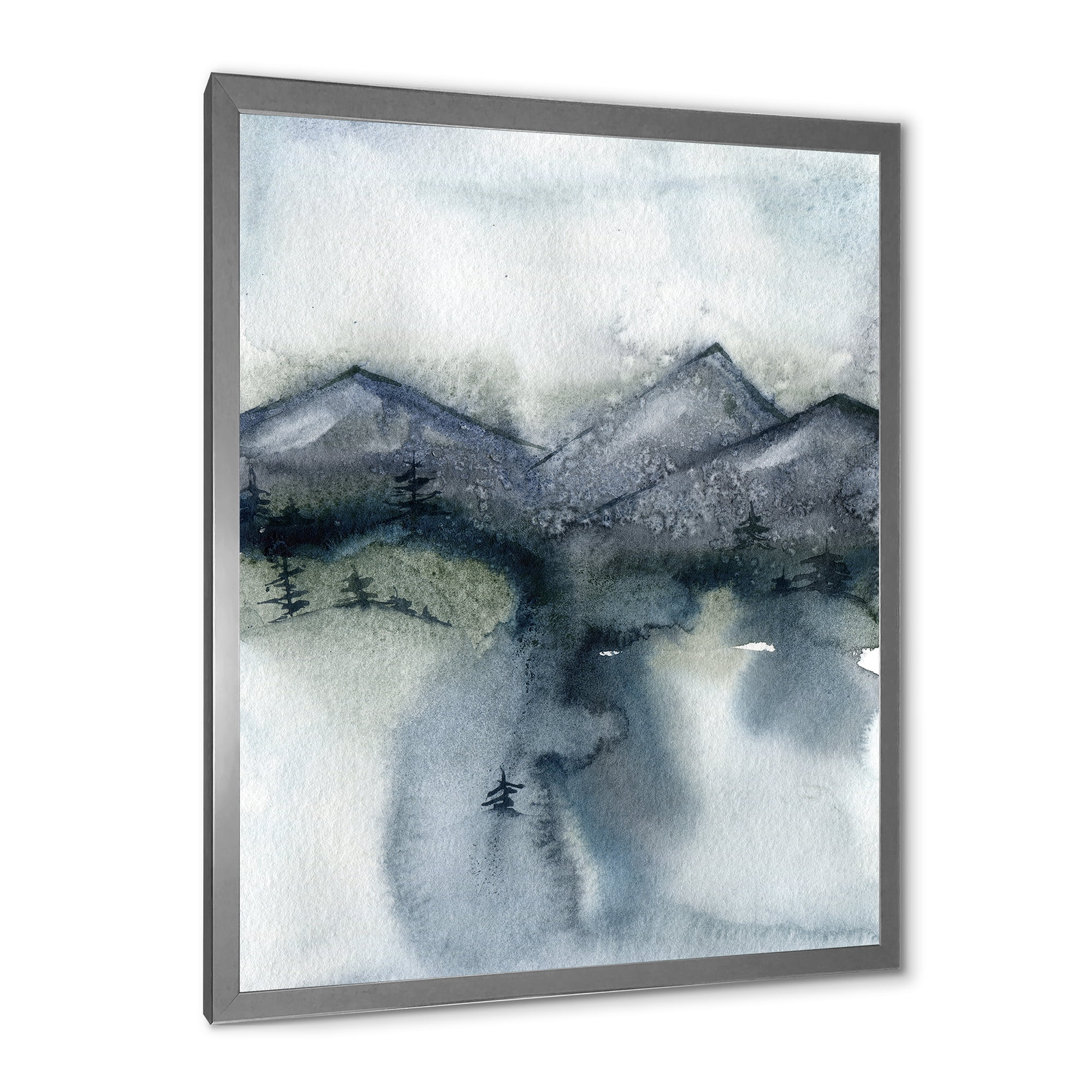 Designart 'Minimalistic Landscape of Mountains Snow and Trees' Modern Framed Art Print