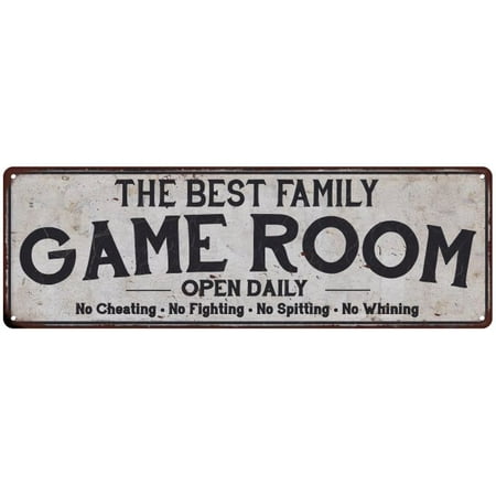 THE BEST FAMILY Personalized Game Room Country Metal 6x18 Sign