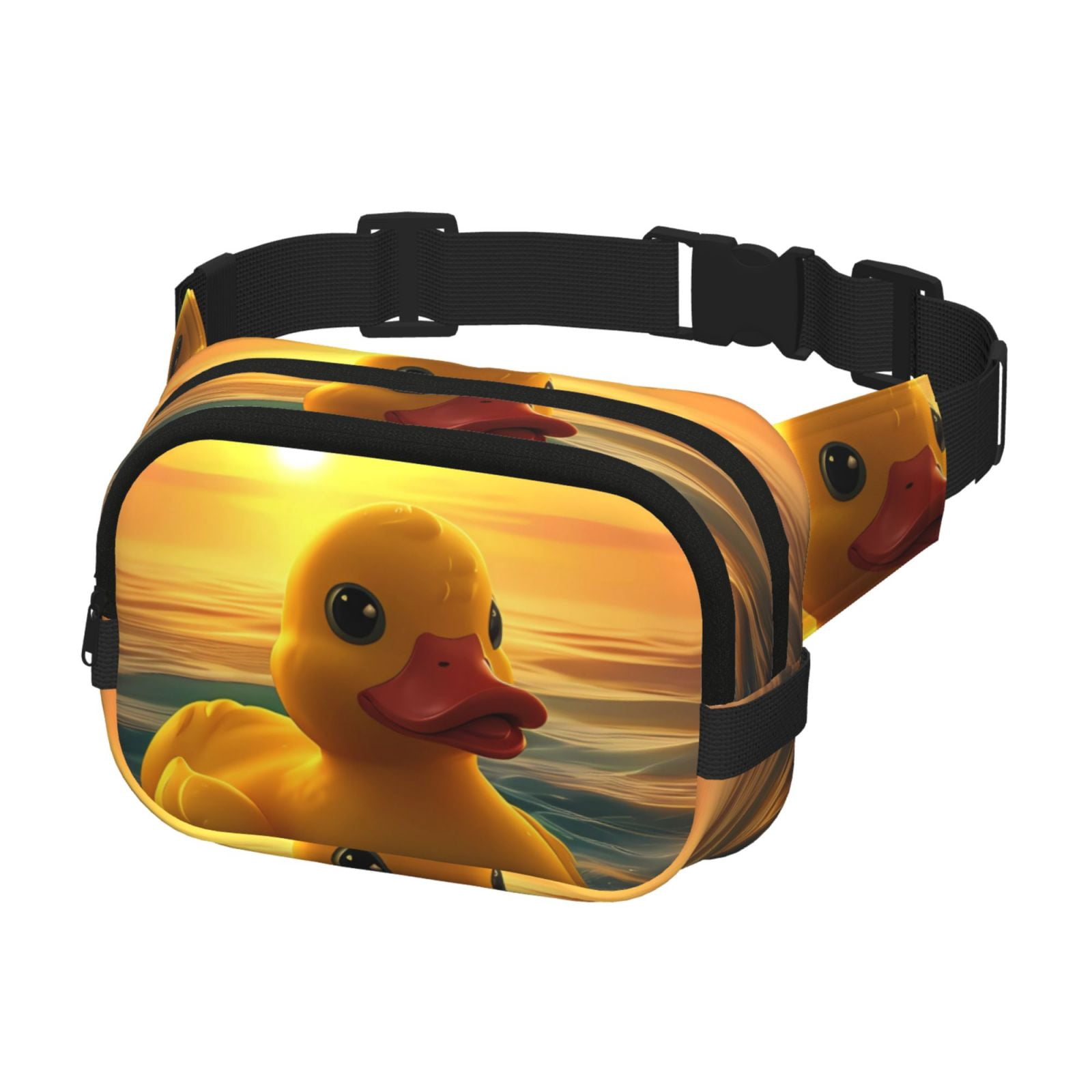 Hirioo Cartoon Swimming Yellow Duck for Double Layer Waist Bag Adjustable Fanny Pack For Travel Running Hiking
