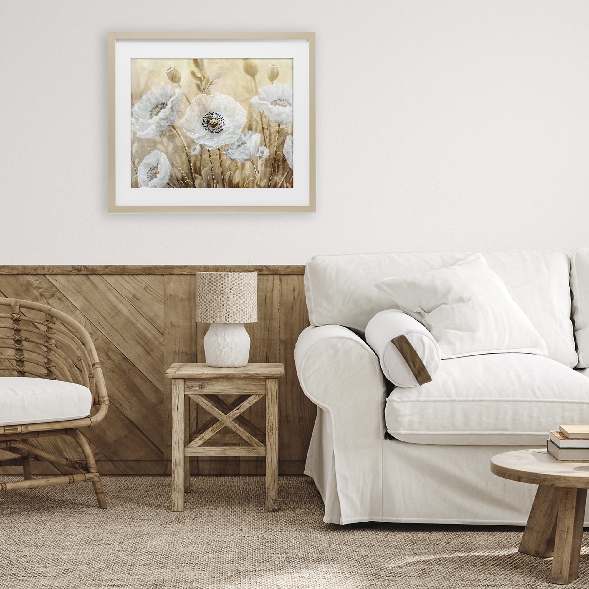 Stupell Industries White Poppies Beige Field Birch Framed Print Under Glass, design by Kim Allen