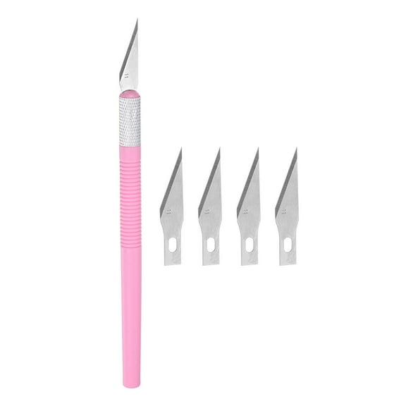 Uxcell 1 Pack Art Craft Carving Knife with 5 Pack Spare SK5 Alloy Tool Steel Plate ABS Handle Pink (1 Set)