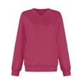 thumbnail image 5 of Stamzod Womens Sweatshirt Fall Fashion V-Neck Pullover Long Sleeve Top Casual Drop Shoulder Sweatshirts for Women Hot Pink D M, 5 of 6