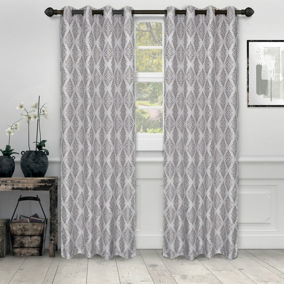 BNM Venetian Damask Jacquard Curtains, Set of 2, 52" x 96", Nickel