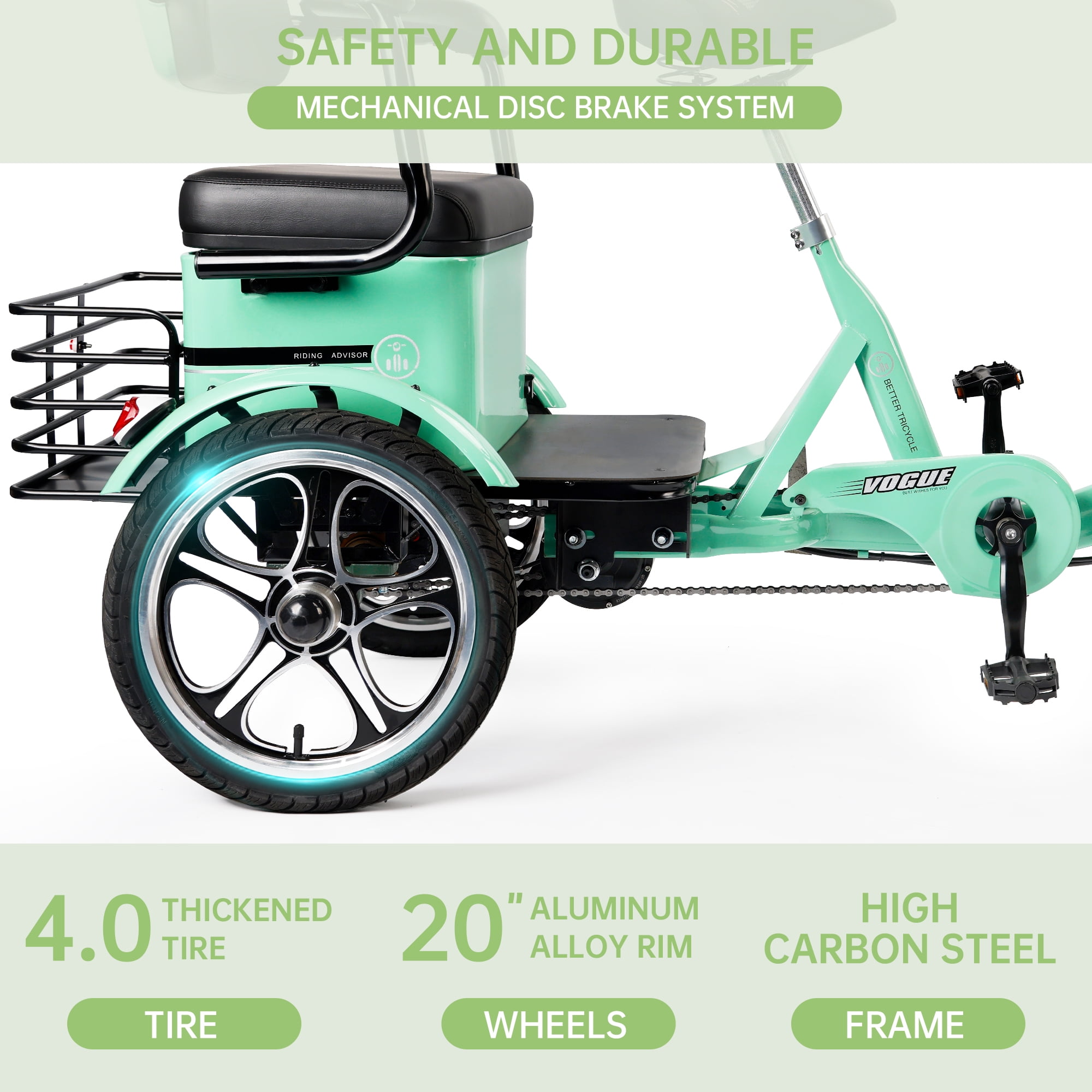 VIPQV Electric Tricycle, 400W Folding Trike Ebike 16", 3 Wheel Electric Tricycle, 14MPH Max Speed, Up to 34 Miles , 48V 12AH UL2849 Tricycle for Adults