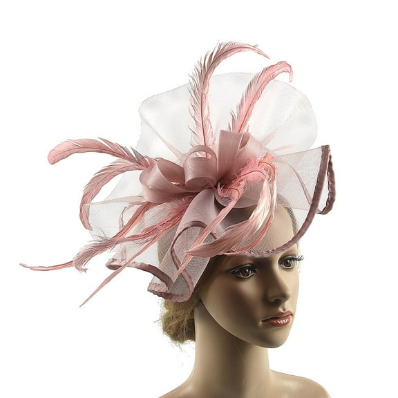 Xinwanna Solid Color Elegant Fascinator Hat with Hair Clip Decorative Feather Bowknot Mesh Decor Pillbox Hat Hair Accessories (Dusty Pink)