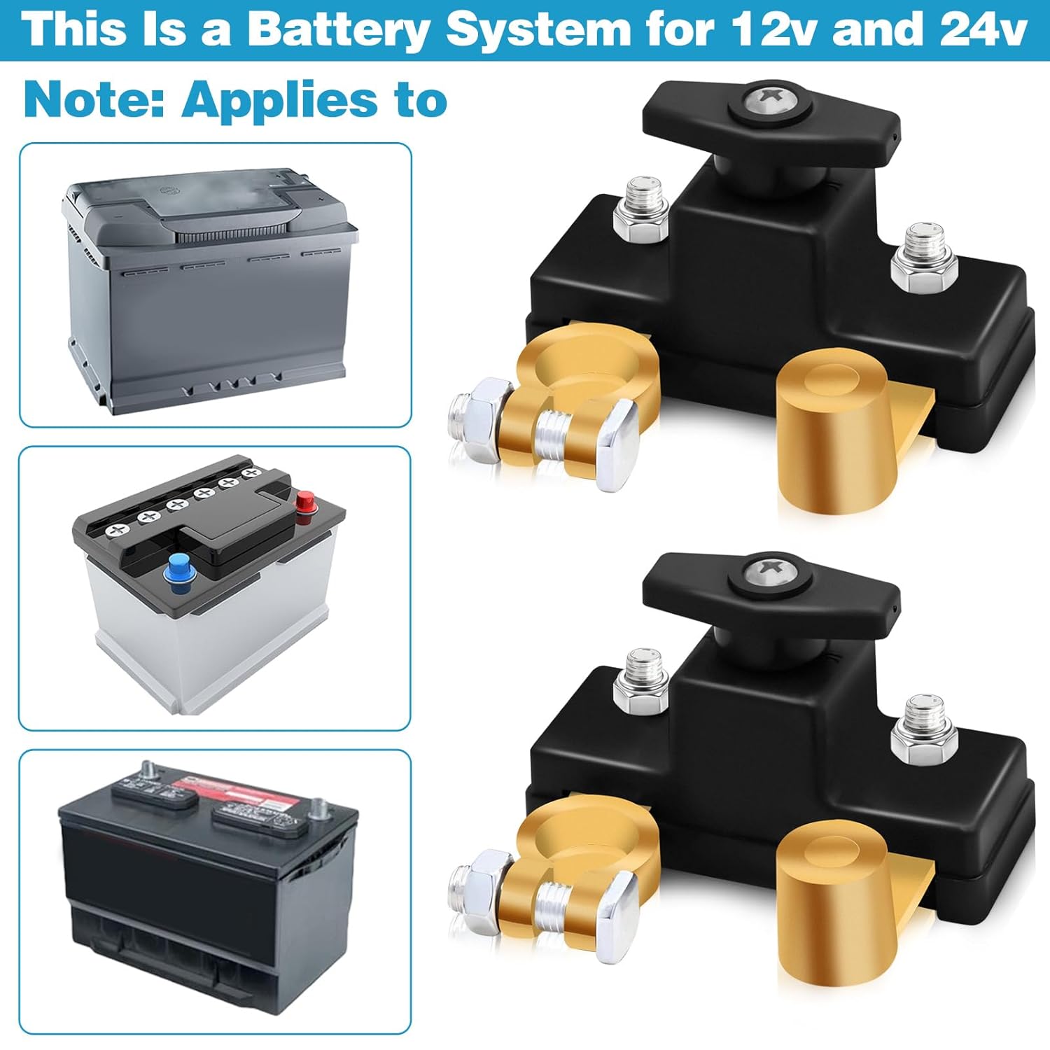 2Pcs Car Battery Power Cut-Off Switch Breaker Pure Copper, Smart Car Battery Disconnect Stable Transmission Switch Supplies, High Conductivity Disconnect Heavy Duty for Truck Boat Rv
