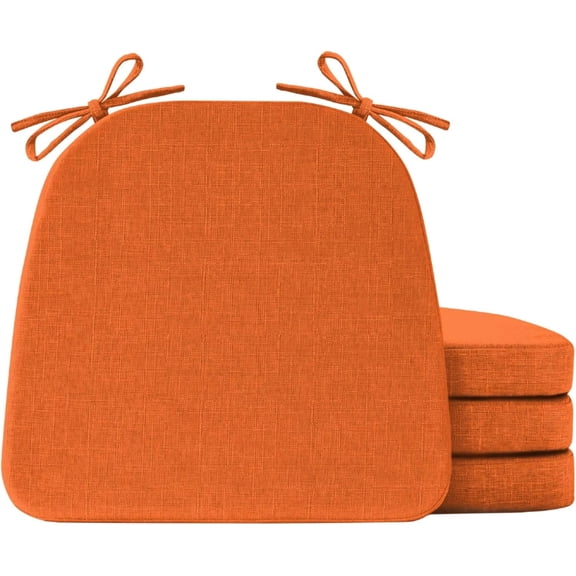 2-Pack Orange Chair Cushions, Non-Slip Kitchen Seat Pads 17x16x2in with Ties for Dining Chairs