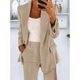 thumbnail image 3 of Women 2 Piece Outfits Plus Size Business Casual Long Sleeves Lapel Top Straight Leg Pants Suits  S, 3 of 4