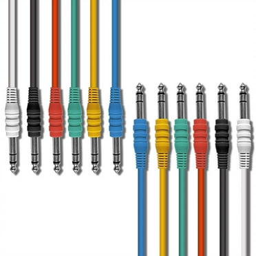 AxcessAbles 1/4-inch (6.35mm) TRS to 1/4-inch (6.35mm) TRS Multi-Color Balanced Stereo Patch Cables 6-Pack Outboard Gear  Patchbay Studio Cables External Effects Digital Analog Effects (1ft)
