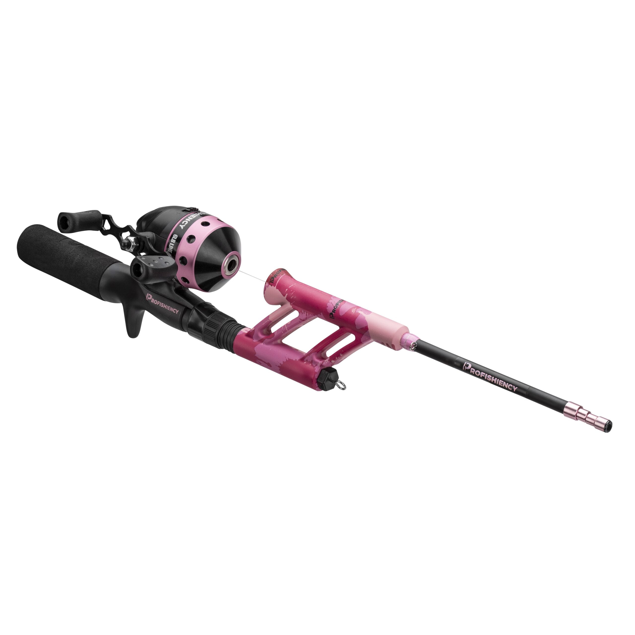 ProFISHiency Pink Splat Pocket Combo Fiberglass Telescopic Micro Spincast Fishing Rod