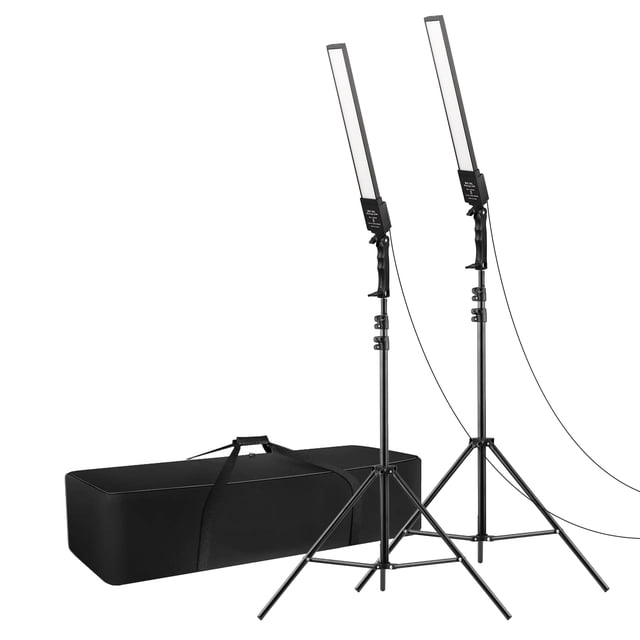 Professional 2-Pack MS-30L Handheld LED Video Light Kit with 2m Aluminum Stands - 3200K-5500K Bi-Color, 24W, CRI 95+, 192 LED Beads, Stepless Dimming, Diffusers, Power Adapters & Travel Bag - US