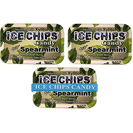 ICE CHIPS Xylitol Candy Tins (Spearmint  3 Pack) - Includes BAND as shown