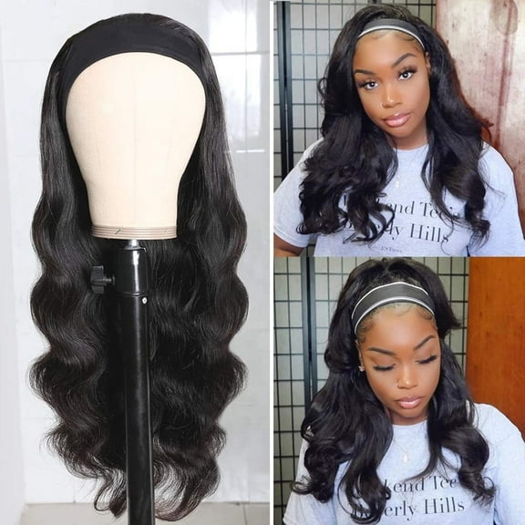 Nvzi Headband Wig Body Wave Human Hair for Black Women Glueless 150% Density None Lace Front Brazilian Virgin Curly Machine Made Easy Wear 16 Inch Headband