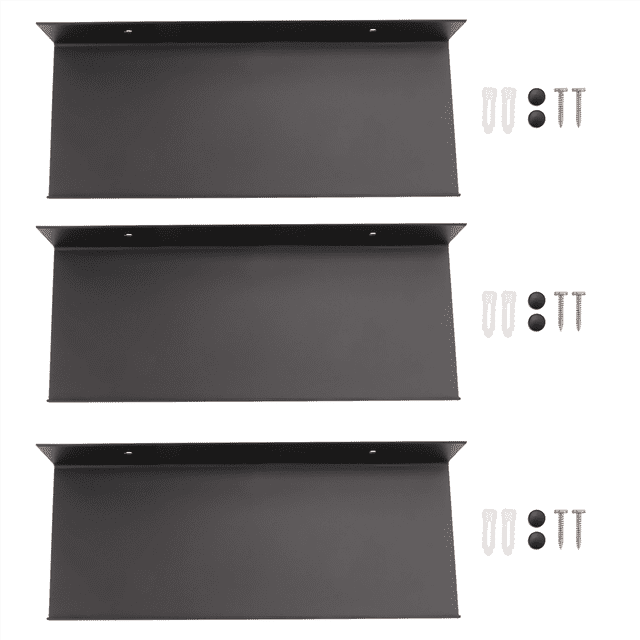 3X Metal Wall Shelves, Black Floating Shelves,Bathroom Racks, Wall Display Shelves,Wall Mounted Kitchen Spice Racks 30cm