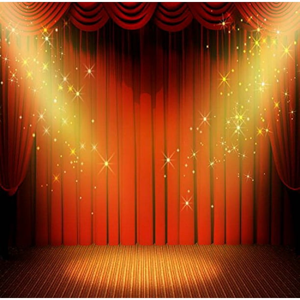 MOHome Polyster 5x7ft Red Curtain Gold Start Spotlight Stage Photography Studio Backdrop