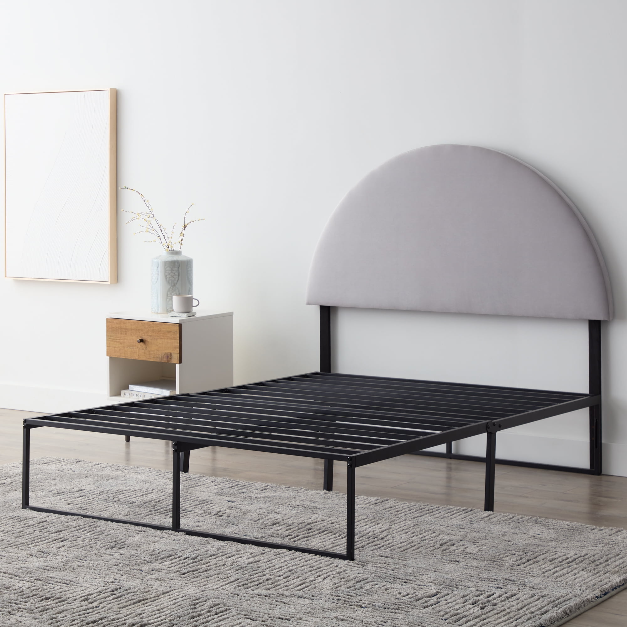 Rest Haven Manchester Half-Moon Modern Upholstered Headboard, King, Velvet Gray
