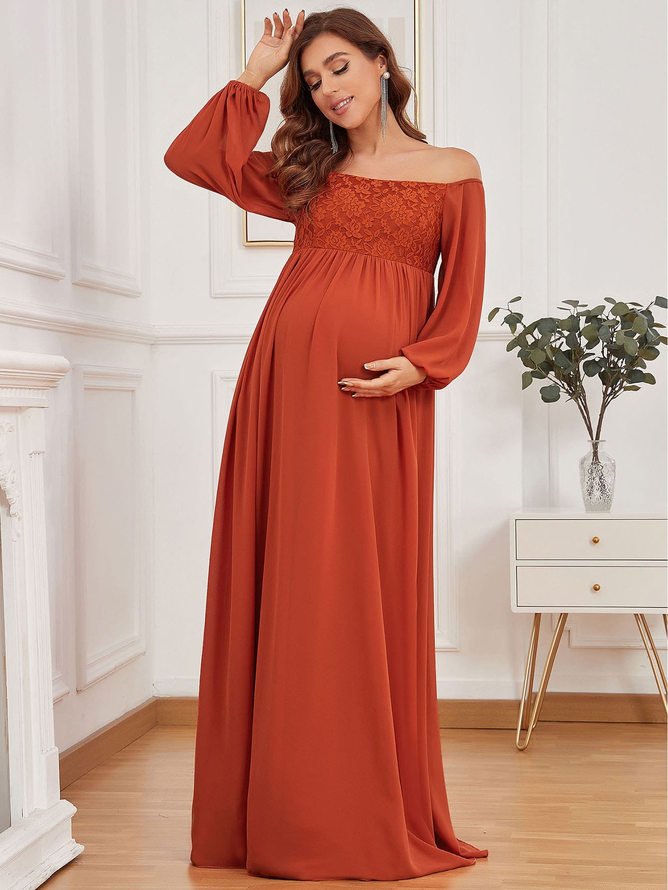 Maternity Off Shoulder Contrast Lace 