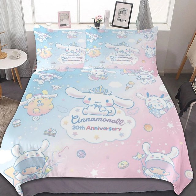 Juego de ropa de cama de dibujos animados para niños, edredón, funda de almohada, edredón de Anime, Kawaii, Cinnamoroll, Sanrio