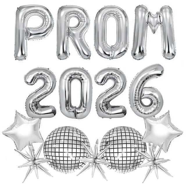Set de 15 globos de mylar plateados para baile de graduación 2026 Musaeva