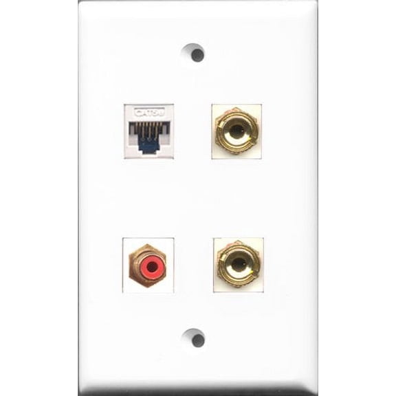 RiteAV - 1 Port RCA Red and 1 Port Cat5e Ethernet White 2 Port Banana Speaker Wall Plate