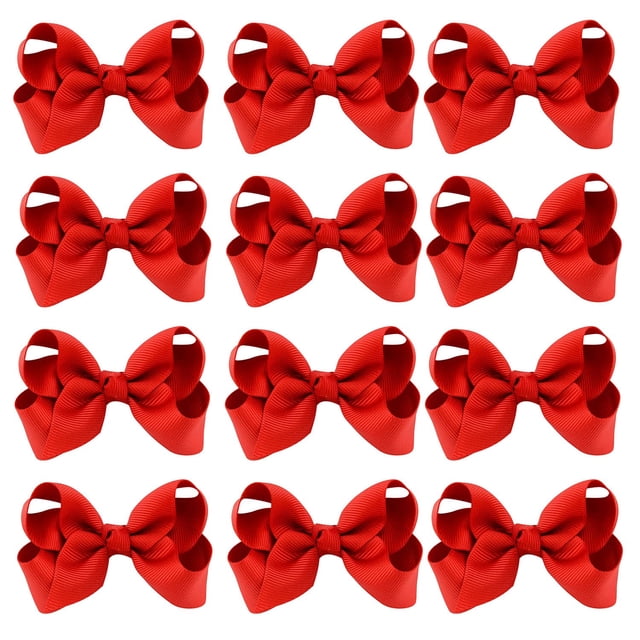 12 pinzas para el pelo de 3.0 in, cinta de grogrén roja, lazo para el pelo de color sólido con pinzas de cocodrilo, accesorios para el pelo para adolescentes y niñas pequeñas (rojo)