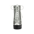 thumbnail image 6 of BLISSFUL STEP Women's Boot Side Zip Platform Chunky Heel Combat Boots Silver 9, 6 of 7