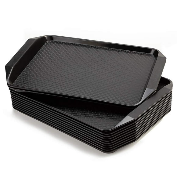 Eslite Plastic Fast Food Serving Tray 16.95 by 11.82-Inch Set of 12 (Black)