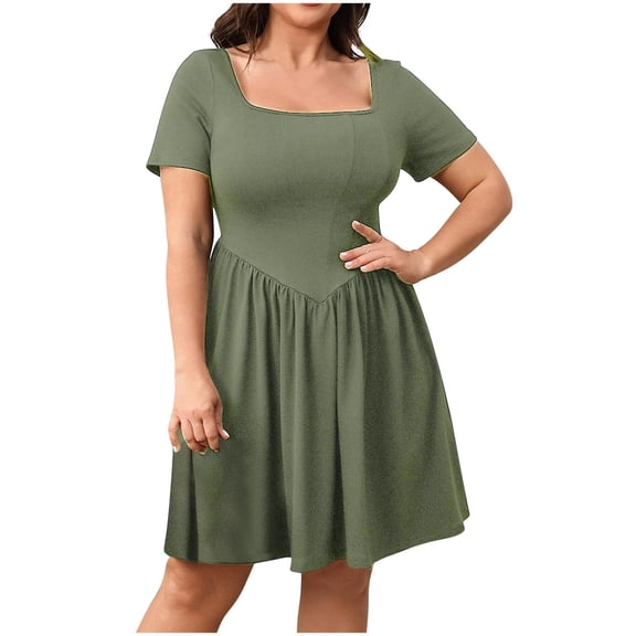 Summer Fashion Womens Dresses Plus Size Large Size Sexy Solid Color Short Sleeve