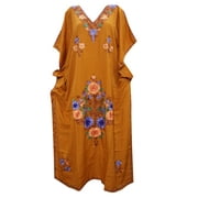 Mogul Women's Maxi Caftan Floral Embroidered House Dress