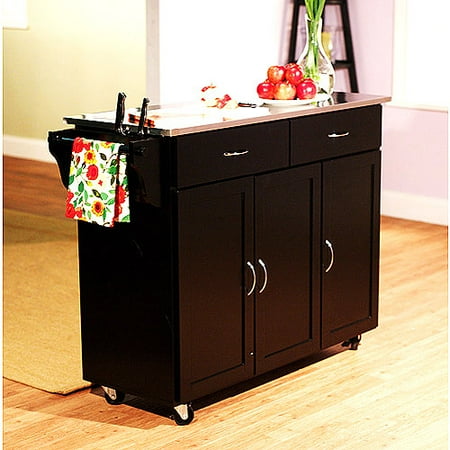 Extra Large Kitchen Cart, Black With Stainless Steel Top ...