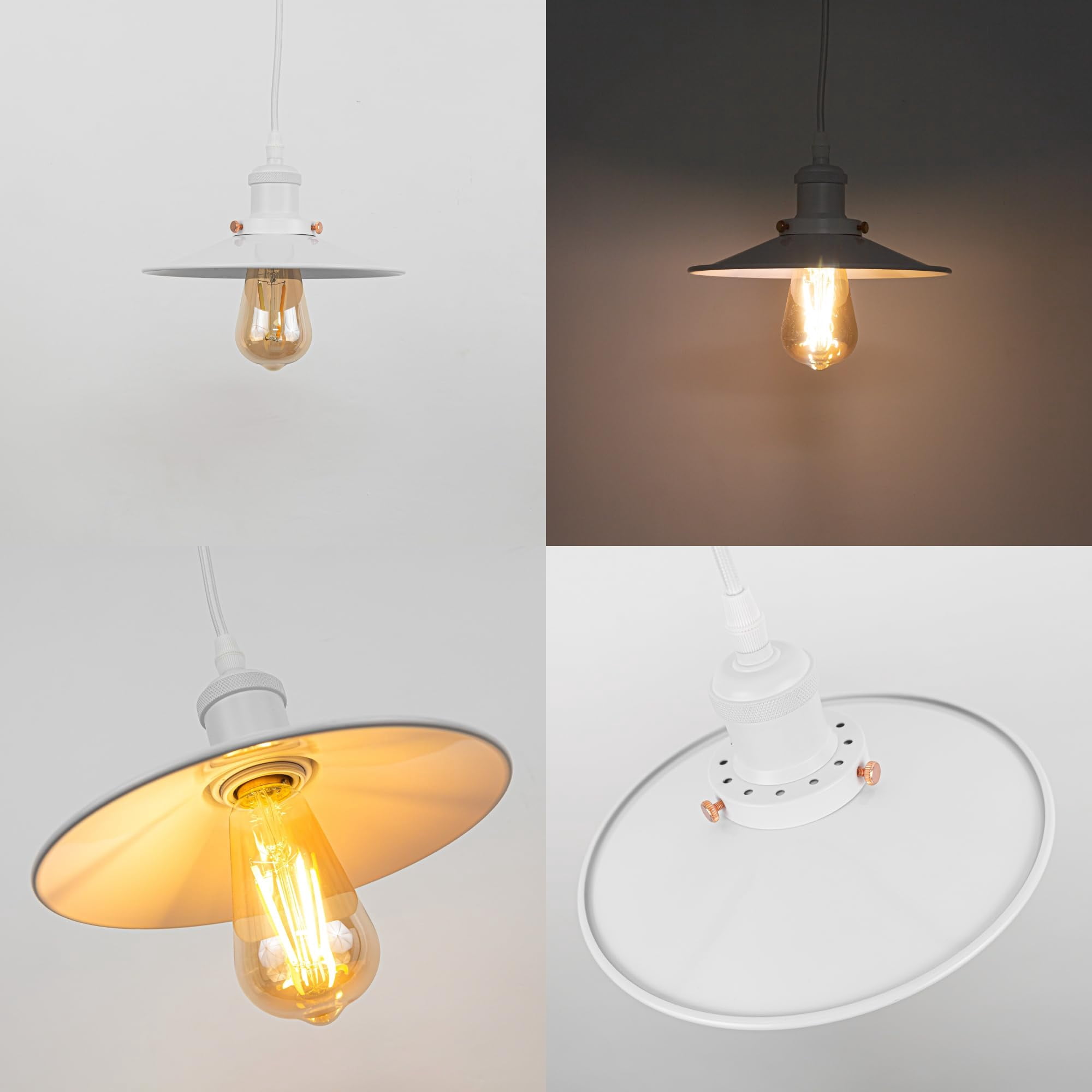 Kiven Plug in Pendant Light,E26 Socket Vintage Hanging Light, Iron Hanging Light Fixture with 15FT Cord Adjustable Height for Dining Room Bedroom Foyer Hallway Kitchen Island,White Finish