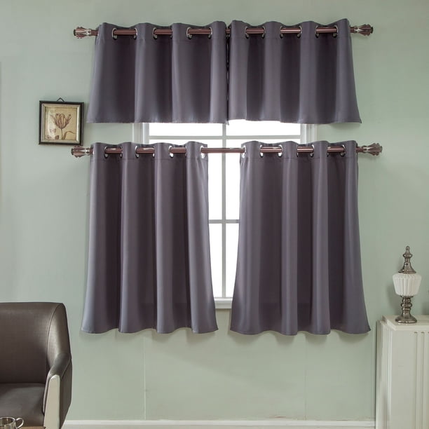 Paneles De Cortina Cortos Opacos De Cocina Grises para Dormitorio, Cortinas Opacas Superiores con Ojales con Aislamiento Térmico 2 Piezas-29 * 18 (74 * 46) cm