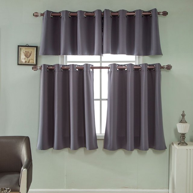 Paneles De Cortina Cortos Opacos De Cocina Grises para Dormitorio, Cortinas Opacas Superiores con Ojales con Aislamiento Térmico 2 Piezas-29 * 18 (74 * 46) cm