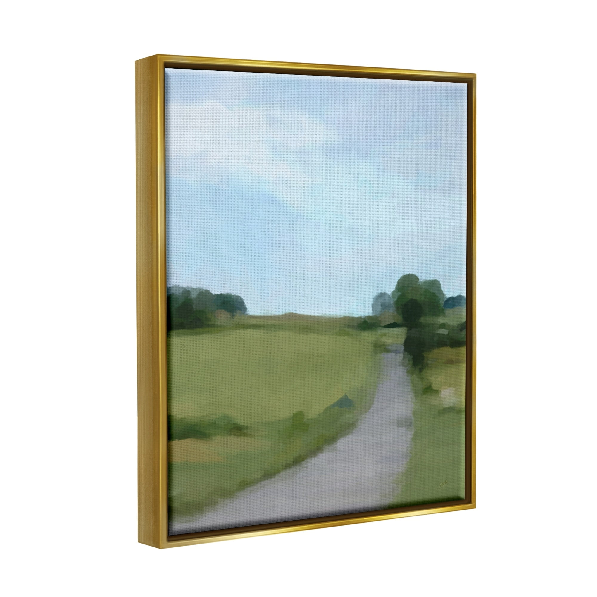 Stupell Industries Abstract Path Through Grassland Rural Landscape Scene Painting Metallic Gold Floating Framed Canvas Print Wall Art, Design by Amy Hall