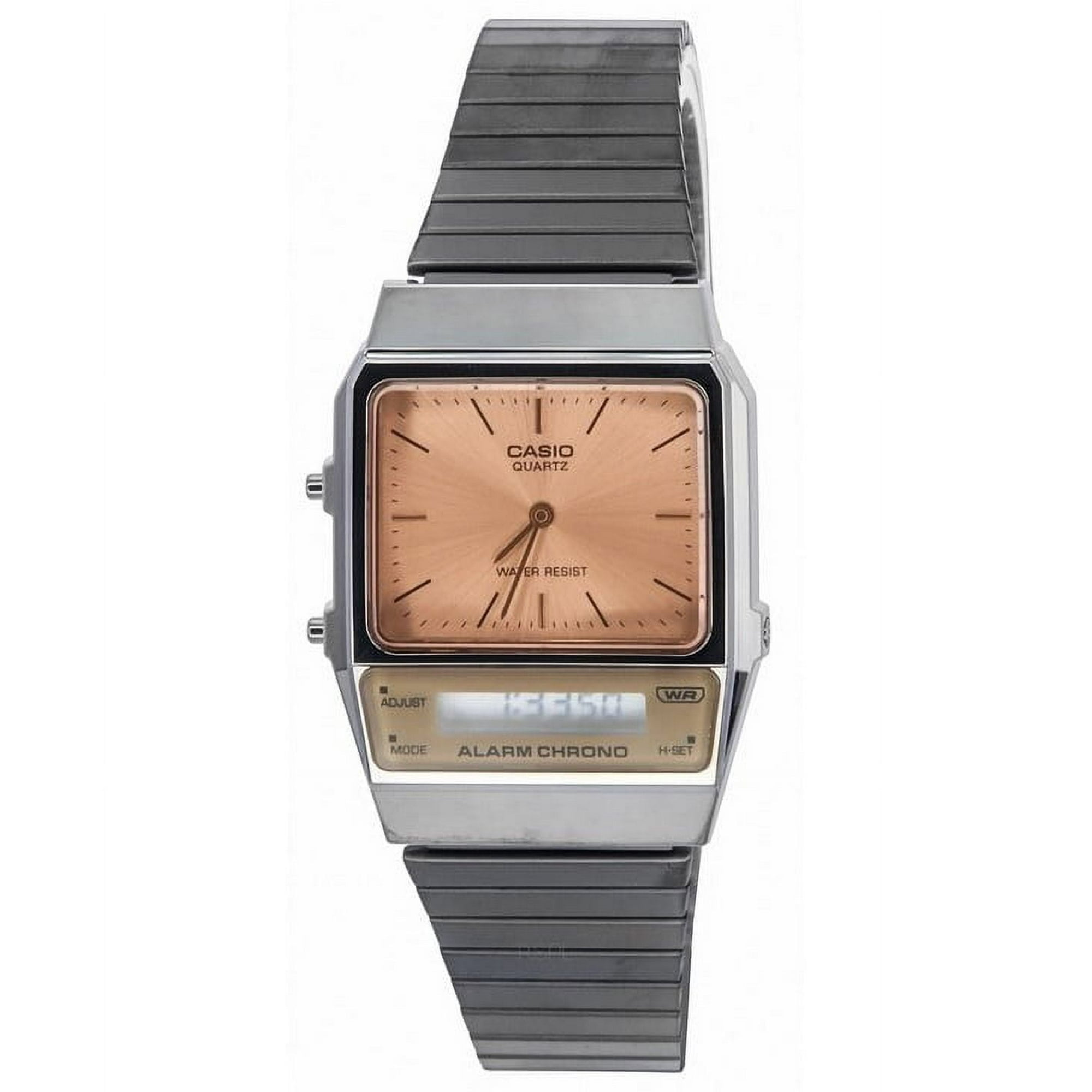 Casio Vintage Analog Digital Stainless Steel Salmon Dial Quartz AQ 800ECGG 4A Unisex Watch