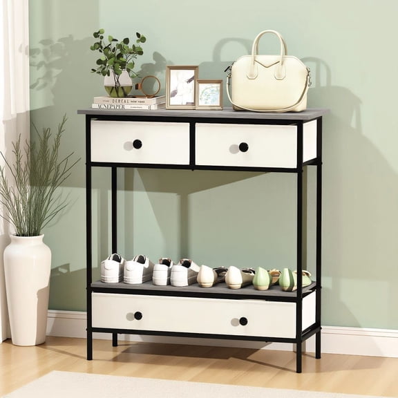 Resenkos Farmhouse Entryway Table with Storage Shelf, Classic Console Table with Drawers for Hallway, Living Room, Gray