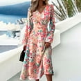 2024 New Women Casual Print Dress Womens Dresses for Work Long Sleeve V