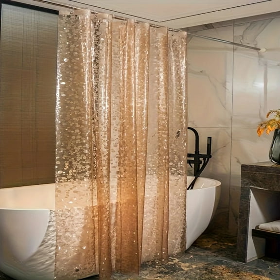 1pc Brown Pebble Shower Curtain Liner with Weighted Magnets & Metal Grommets - 3D Plastic Bathroom Curtain with Hooks Bath Decor