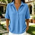 thumbnail image 5 of TGSLY Women's Waffle Collared Henley Tops Lightweight Soft Half Snap Buttons Short Sleeve Shirts Loose Fit Dressy Casual Solid Color Blouses XXXL, 5 of 7