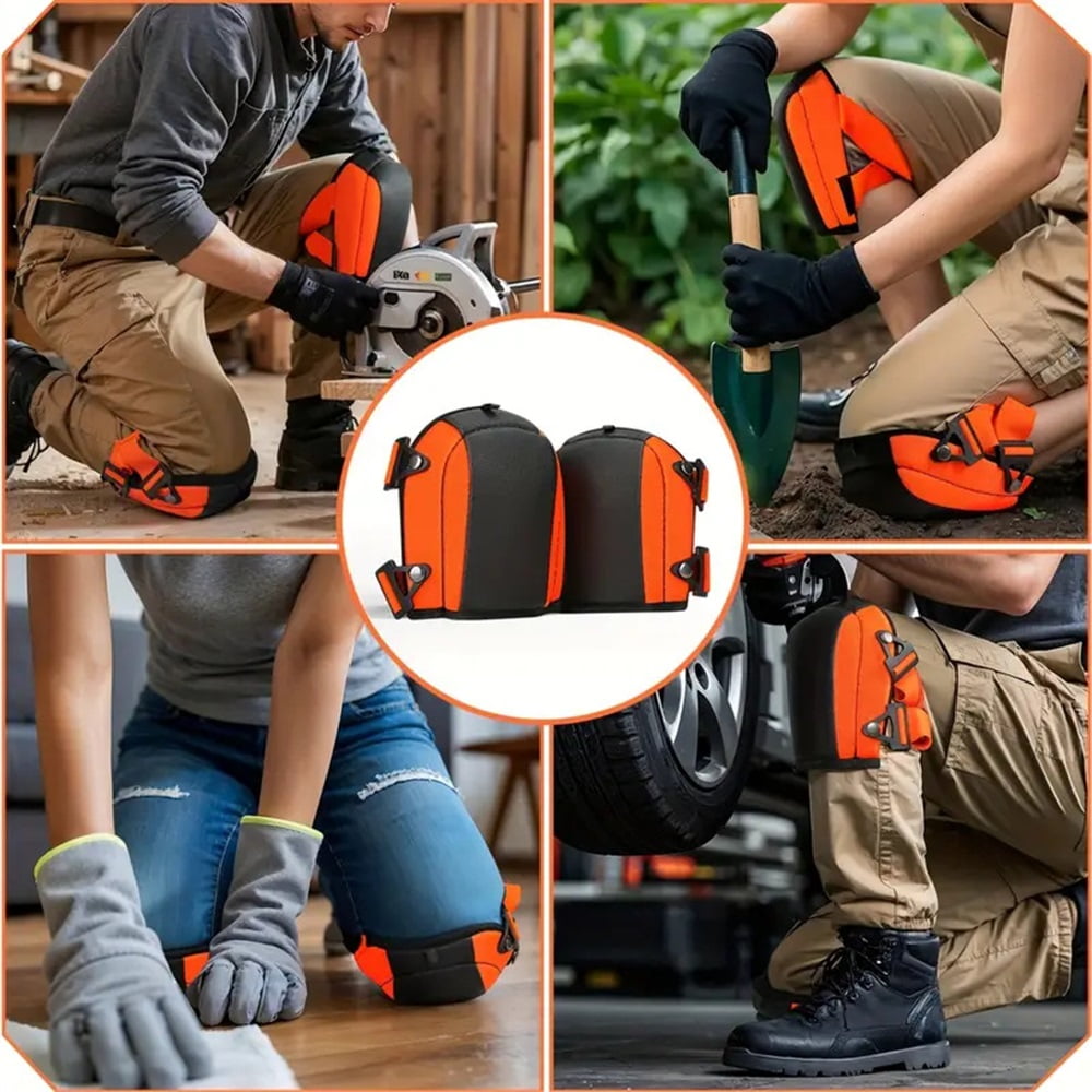 Professional Knee Pads with Adjustable Straps, Heavy Duty Foam Padding, Black and Orange