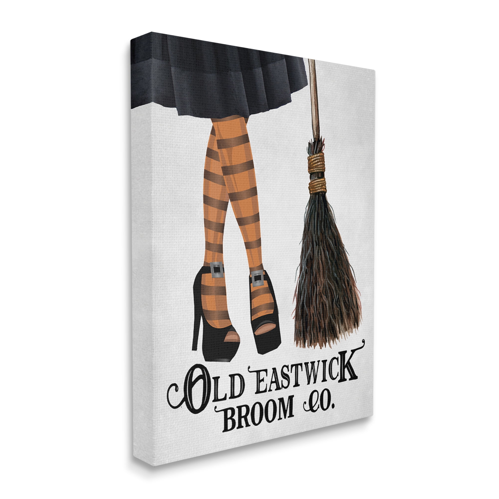 Broom Co. Halloween Sign Witch Striped Stockings Holiday Graphic Art Gallery-Wrapped Canvas Print Wall Art