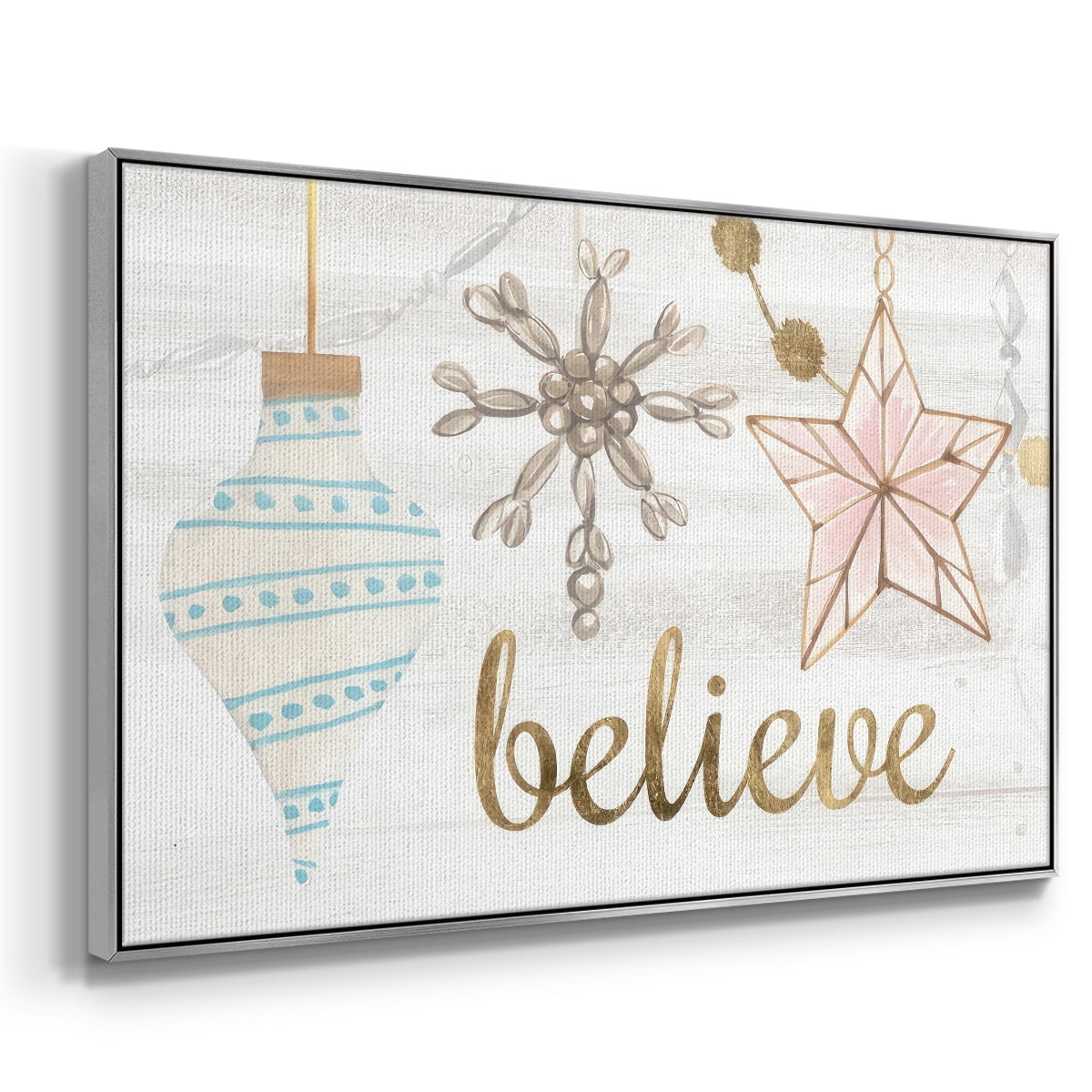 Elegant Ornaments Collection A - Framed Gallery Wrapped Holiday Canvas - 27 x 41 - Silver Frame