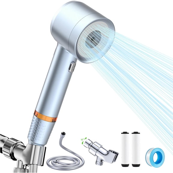 High  Shower  with Handheld, with Pause  4  Modes Water Saving Showerhead,Showerhead Set with Hose, Bracket and  Filter, (blue)