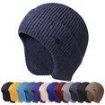 thumbnail image 3 of Morttic Men Women Peaked Knit Winter Warm Fleece Lined Cap Hat Beanie Ear Flaps for Work Outdoor Sports Cycling Hiking Running (Black), 3 of 8