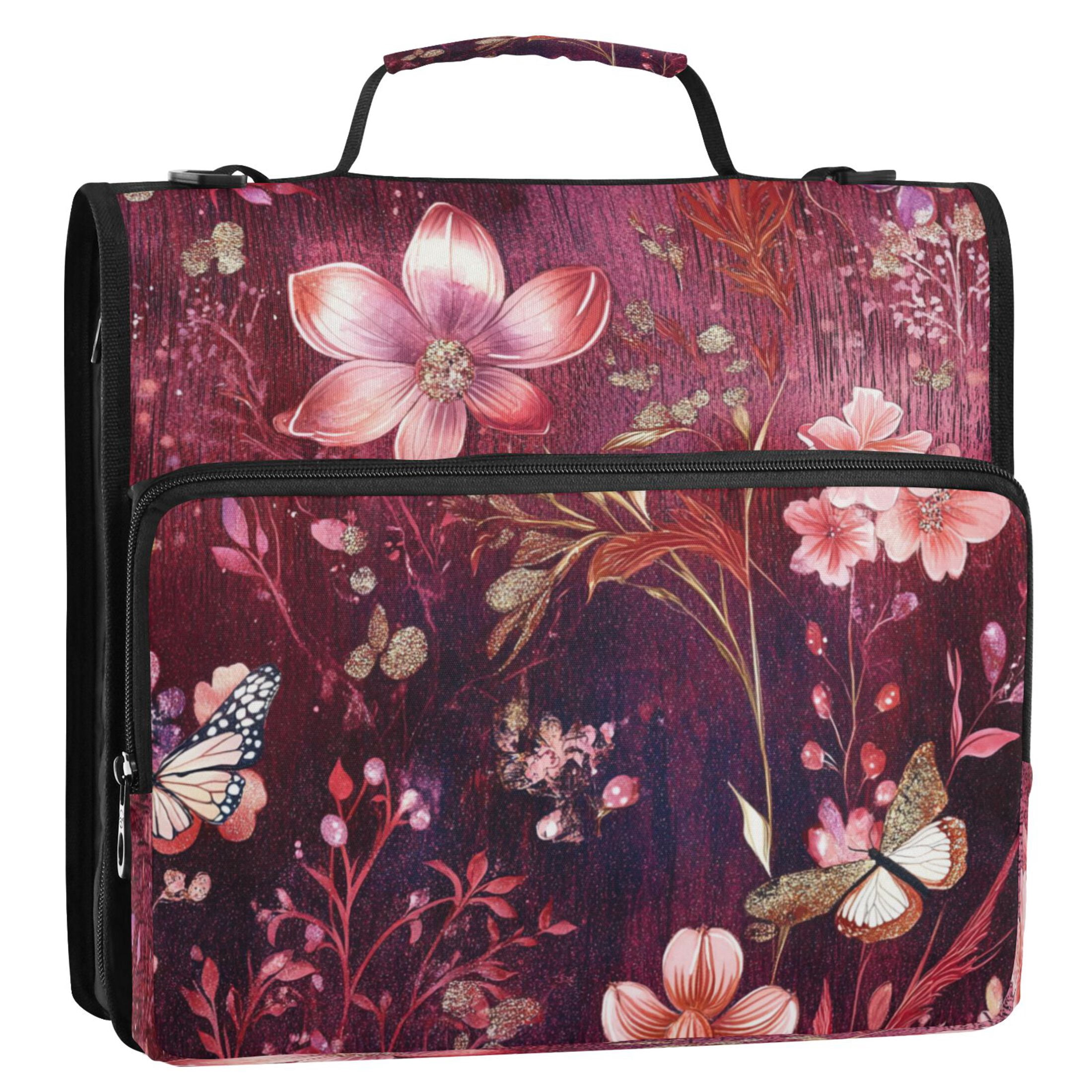 YAZAOO Zipper Binder trapper keeper Documents Organized Design Whimsical Floral Nightscape Printed