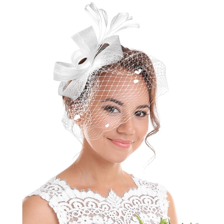 Fascinator Hat Lace Gloves Veil Headpiece for Women Funeral Tea Party Elegant Fascinator Hat with Veil and Short Lace Gloves for Tea Party  main image 2