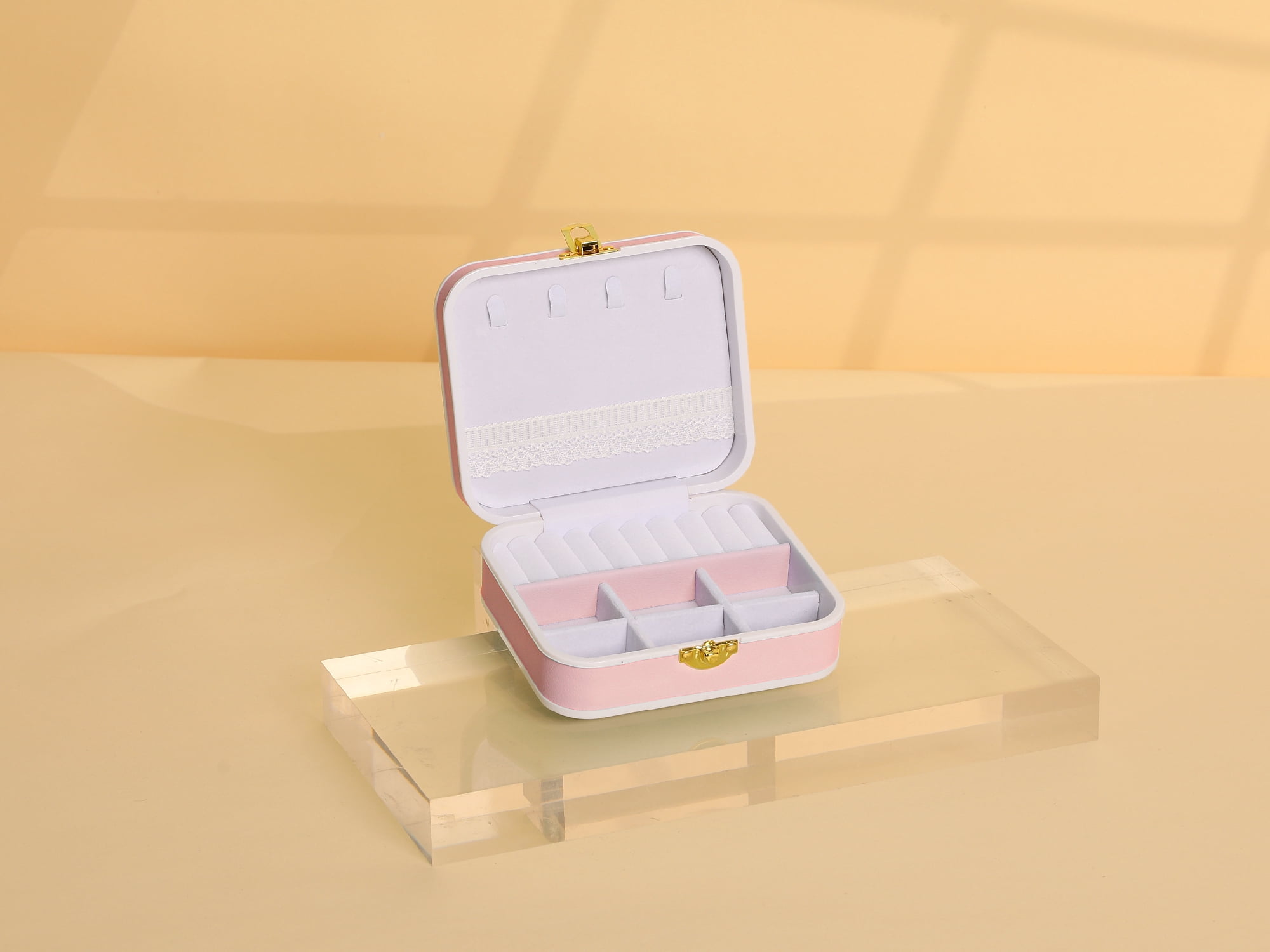 Unique Bargains Travel Jewelry Box Small Portable PU Leather Jewelry Organizer Case Pink