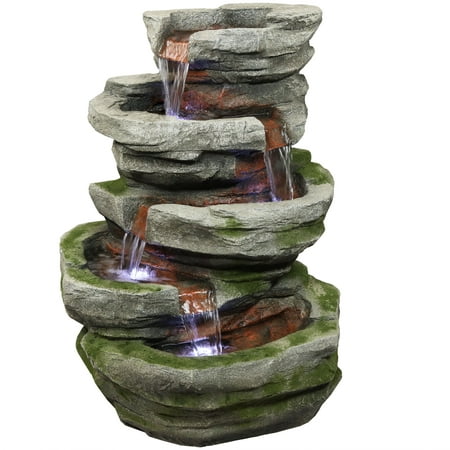 Sunnydaze 31 H Electric Polyresin and Fiberglass Lighted Cobblestone Waterfall Outdoor Water Fountain with LED Lights